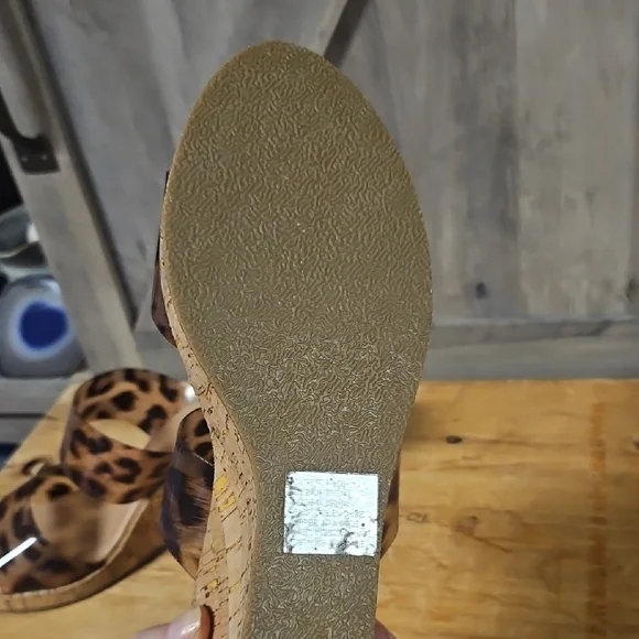 Tan and Brown Leopard Print Sandals with Platform Sole - Picture 5 of 8